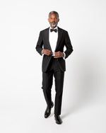 Load image into Gallery viewer, Kincaid No. 3 Peak Lapel Tuxedo in Black Wool Mohair with Silk Grosgrain Trim