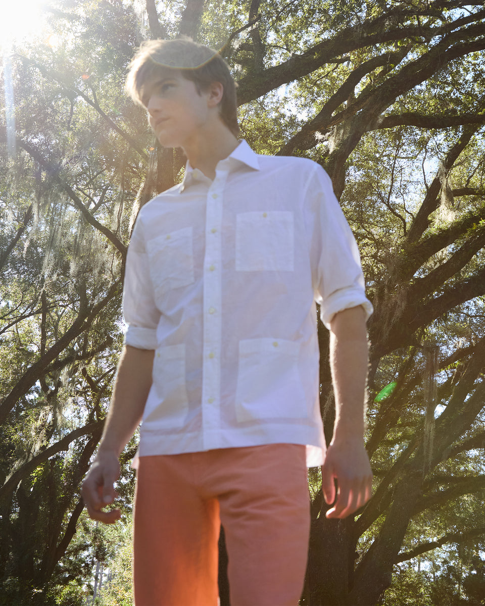 Long-Sleeved Marquez Shirt in White Cotolino | Shop Sid Mashburn