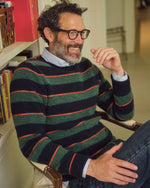 Load image into Gallery viewer, Crewneck Sweater in Green/Red/Navy Stripe Brushed Alpaca