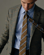 Load image into Gallery viewer, Silk Woven Tie in Brown/Sky Bar Stripe