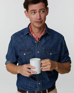 Load image into Gallery viewer, Western Work Shirt in Medium Wash Indigo Lightweight Denim