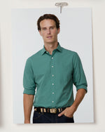 Load image into Gallery viewer, Spread Collar Sport Shirt in Green Shadow Stripe Poplin