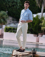 Load image into Gallery viewer, Spread Collar Dress Shirt in Bluegrass/Sky Multi Stripe Poplin
