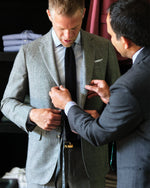 Load image into Gallery viewer, Spread Collar Dress Shirt in Sky Small Bengal Stripe Poplin