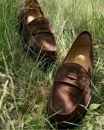 Load image into Gallery viewer, Lug Sole Loafer in Chocolate Suede