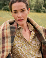 Load image into Gallery viewer, Western Shirt in Gold Feather Meadow Liberty Fabric