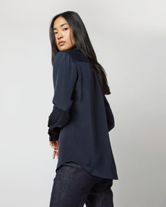 Icon Blouse in Navy Silk Crepe de Chine