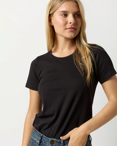 Short-Sleeved Relaxed Tee in Black Pima Cotton