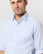 Load image into Gallery viewer, Spread Collar Dress Shirt in Sky Small Bengal Stripe Poplin
