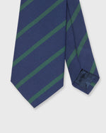 Load image into Gallery viewer, Irish Poplin Tie in Navy/Green Bar Stripe