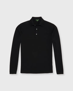 Long-Sleeved Rally Polo Sweater in Black Cotton
