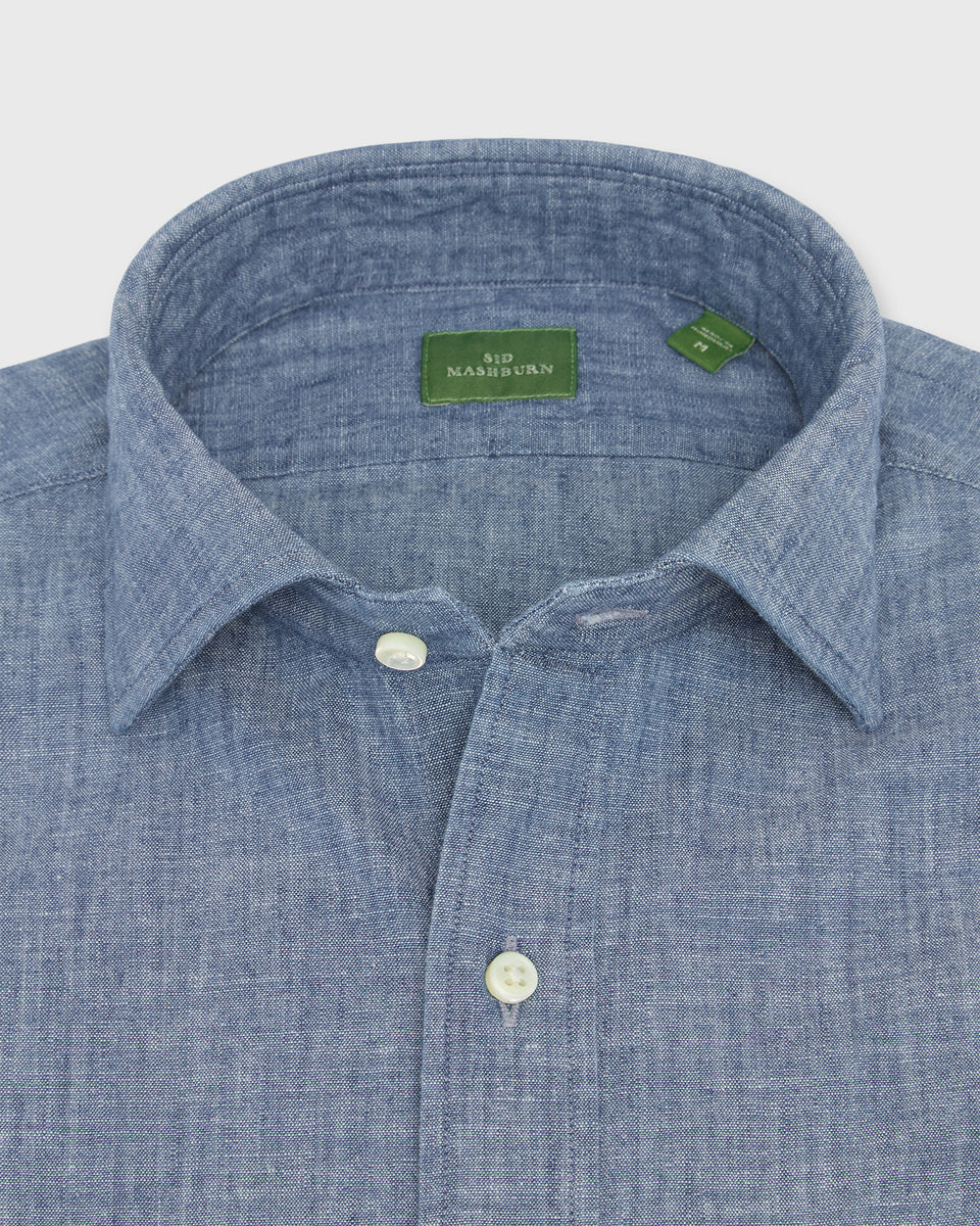 Spread Collar Sport Shirt in Extra Light Washed Indigo Chambray