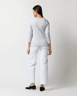 Load image into Gallery viewer, Long-Sleeved Boatneck Tee in White/Heather Grey Stripe Compact Jersey
