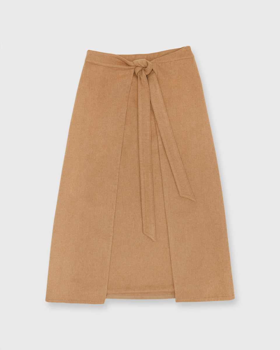 Brooke Tie-Waist Skirt in Camel Hair Flannel