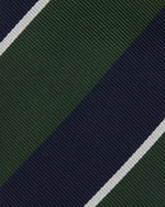Load image into Gallery viewer, Silk Woven Tie in Olive/Navy/White Stripe