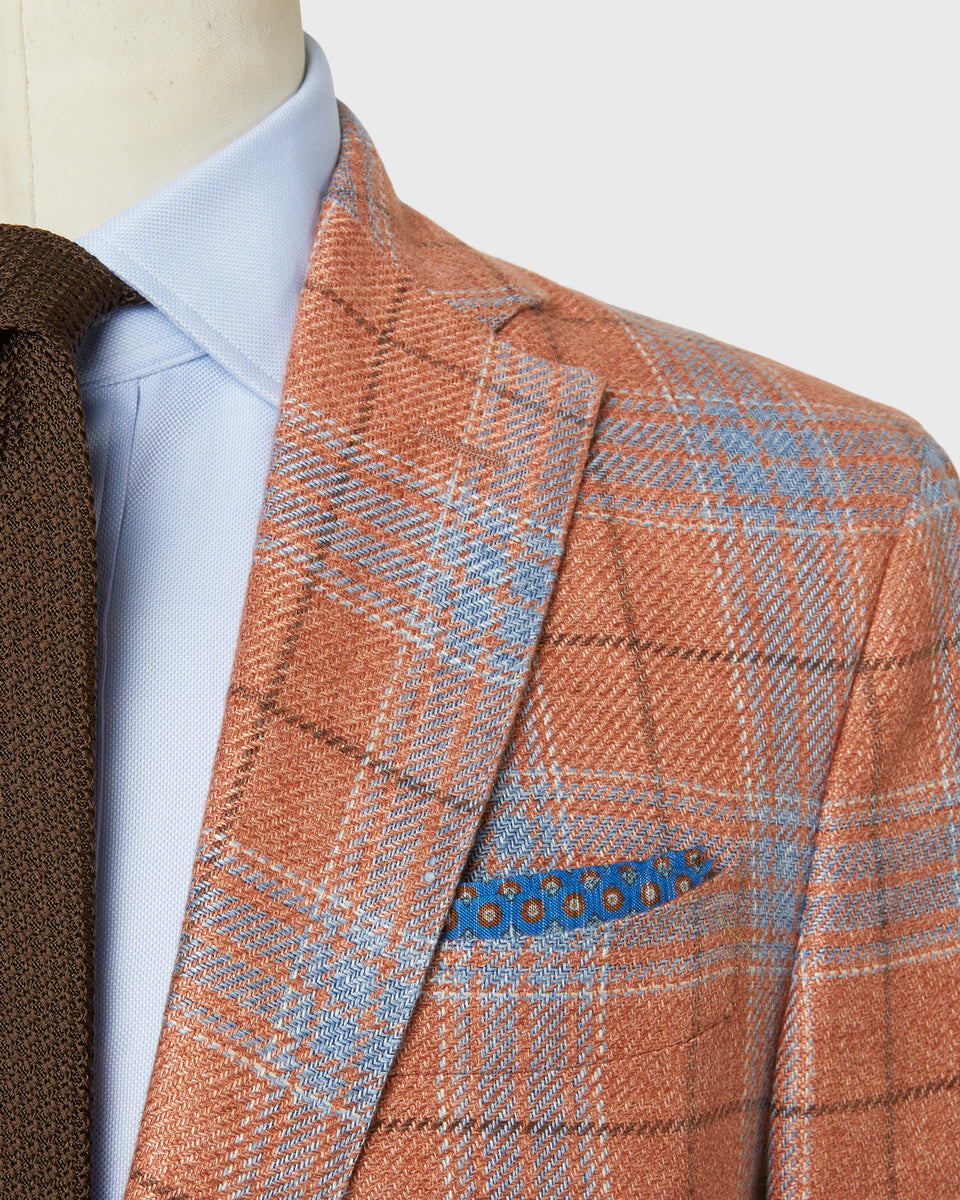 Virgil No. 2 Jacket in Persimmon/Sky/Mocha Plaid Hopsack