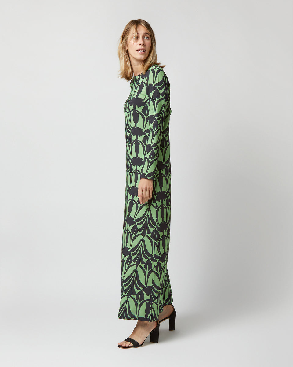 Long Sleeve Swing Dress in Papyrus Green Sablé | Shop Ann