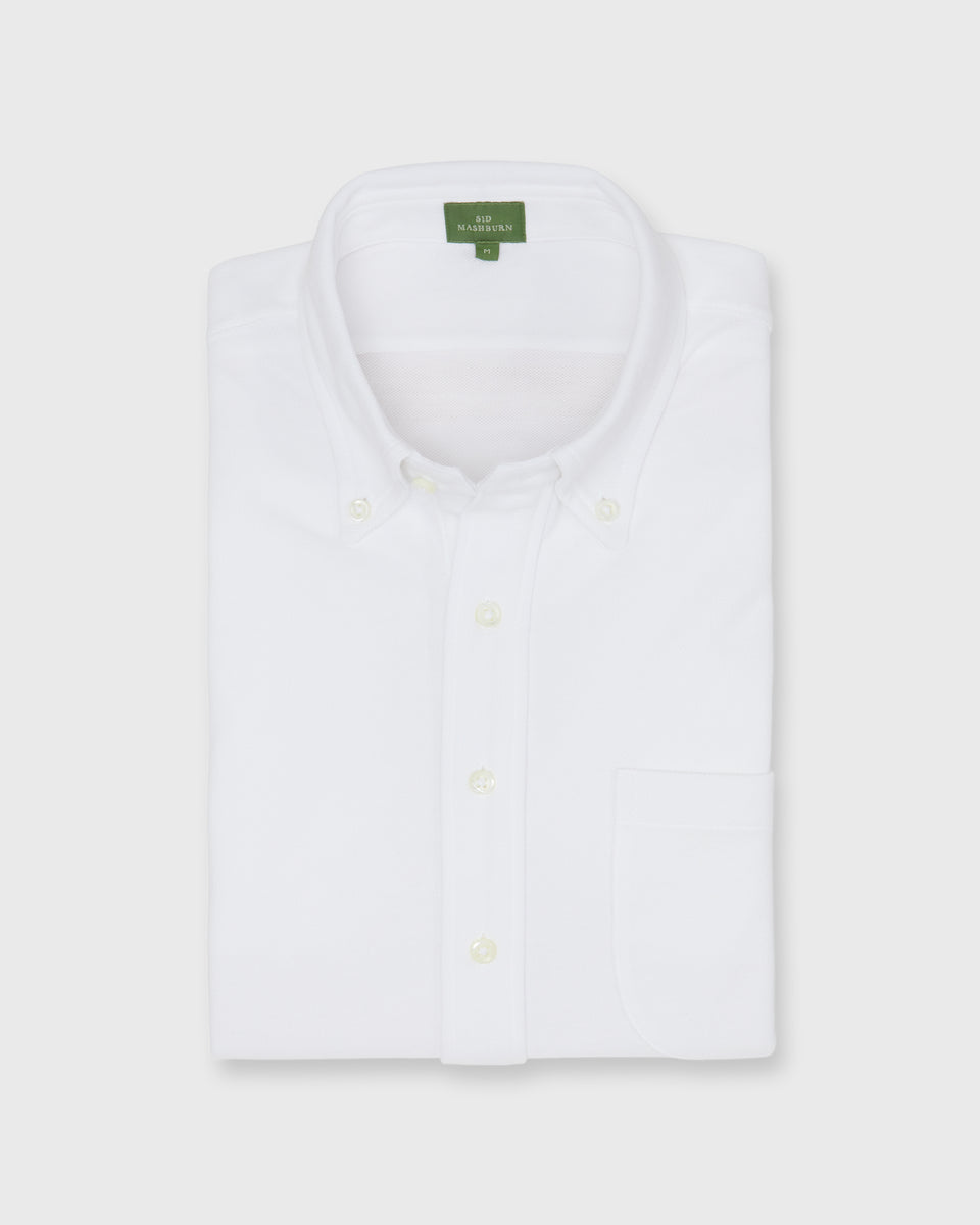 Knit Button-Down Popover Shirt in White Pima Pique | Shop Sid Mashburn