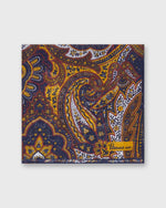 Load image into Gallery viewer, Wool/Silk Pocket Square in Navy/Brown Paisley