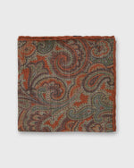 Load image into Gallery viewer, Wool/Silk Pocket Square in Orange/Lovat Paisley