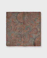 Load image into Gallery viewer, Wool/Silk Pocket Square in Orange/Lovat Paisley