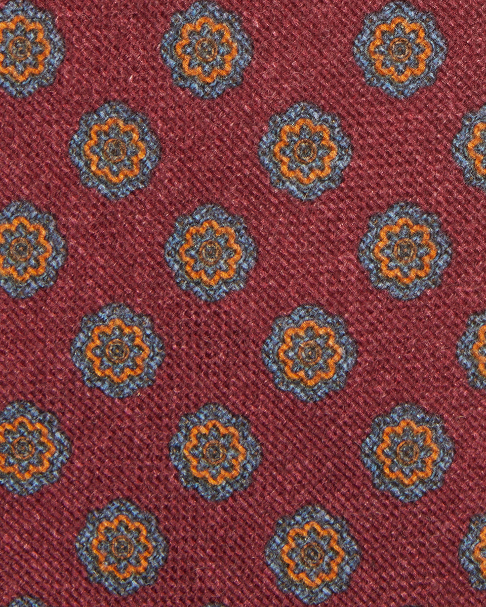 Wool Print Tie in Brown/Blue/Red Medallion