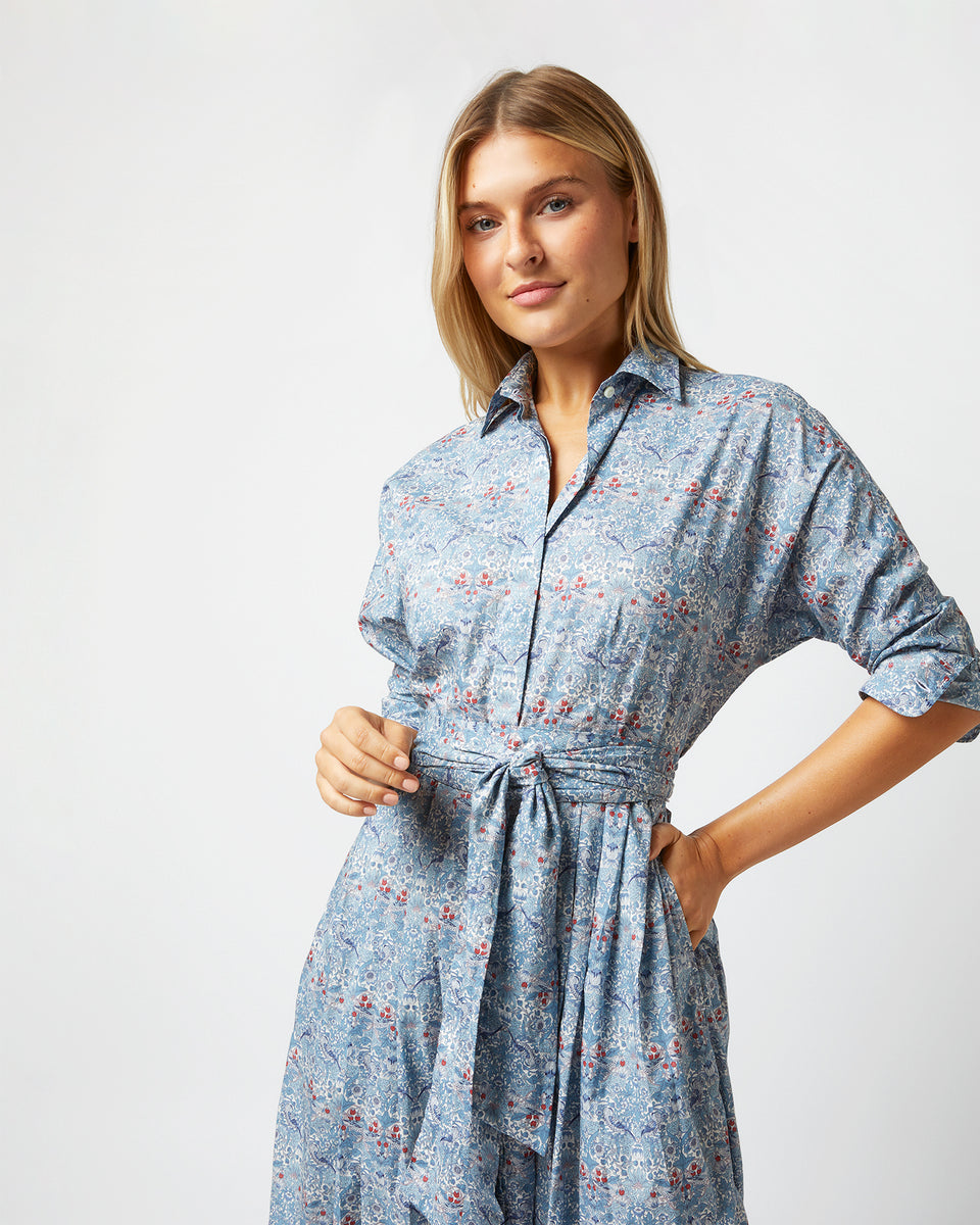 Kimono Shirtwaist Dress in Blue Multi Strawberry Thief Liberty 