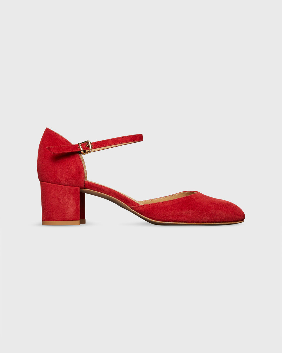 Mary Jane Peep Toe Shoes Red with Bow 