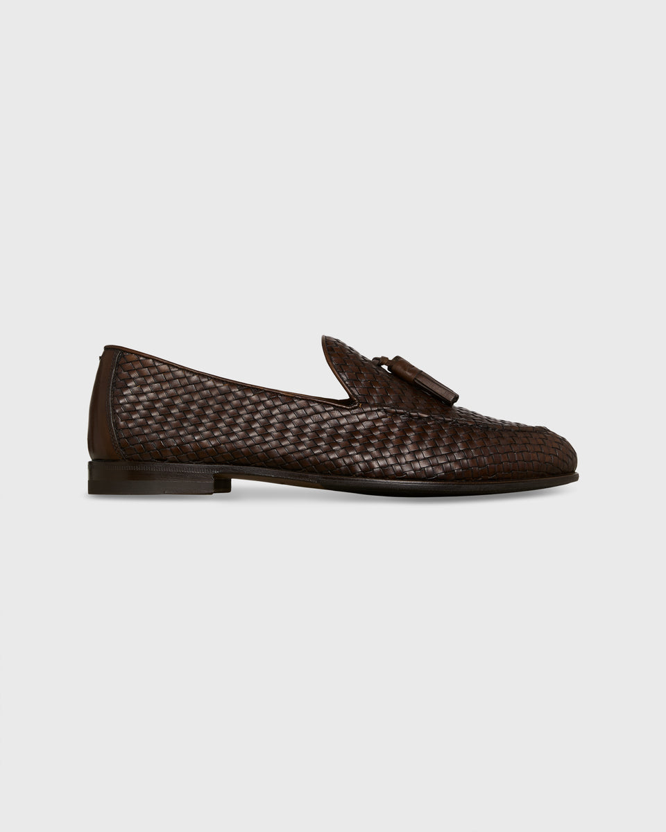 Nassau Tassel Loafer in Brown Woven Leather | Shop Sid Mashburn
