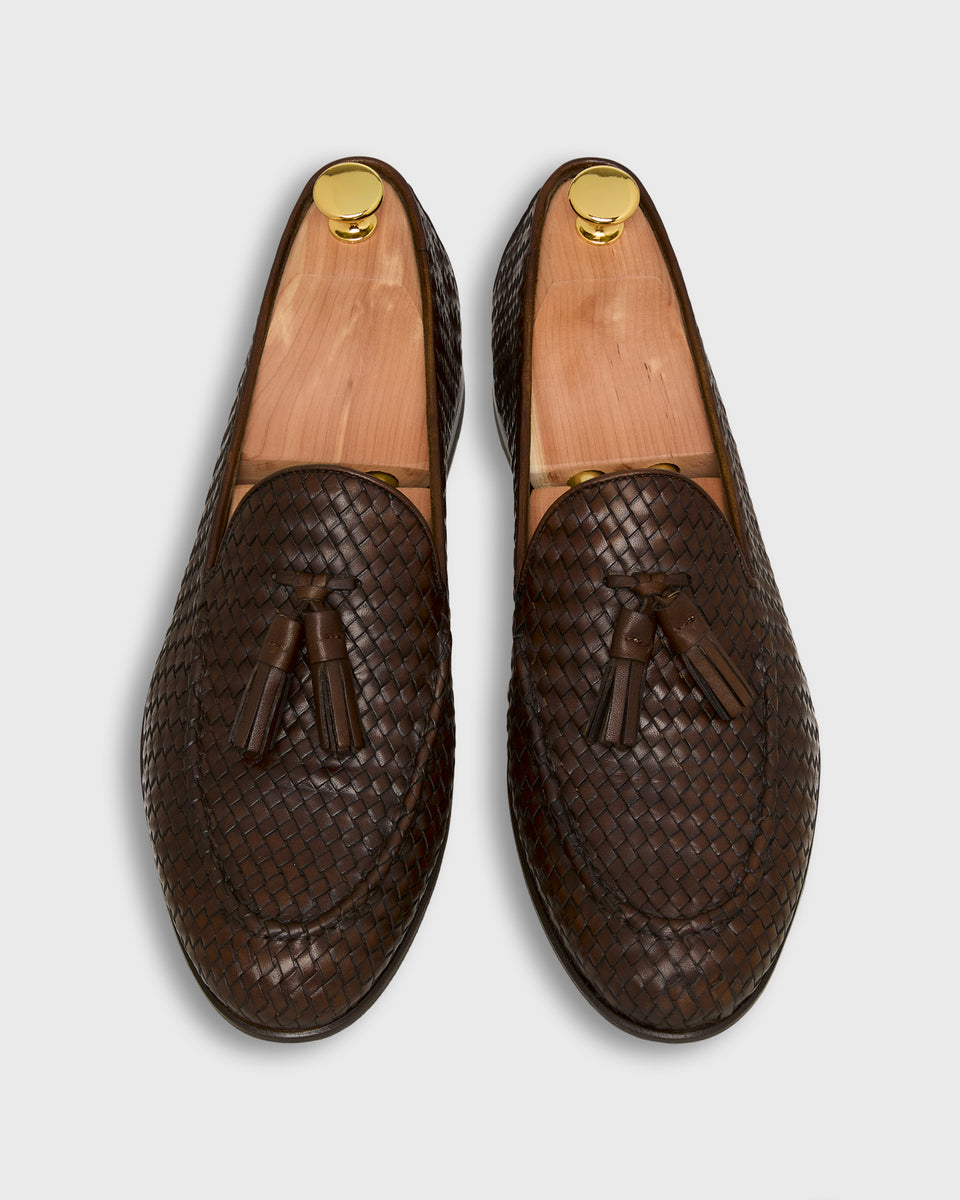 Nassau Tassel Loafer in Brown Woven Leather | Shop Sid Mashburn