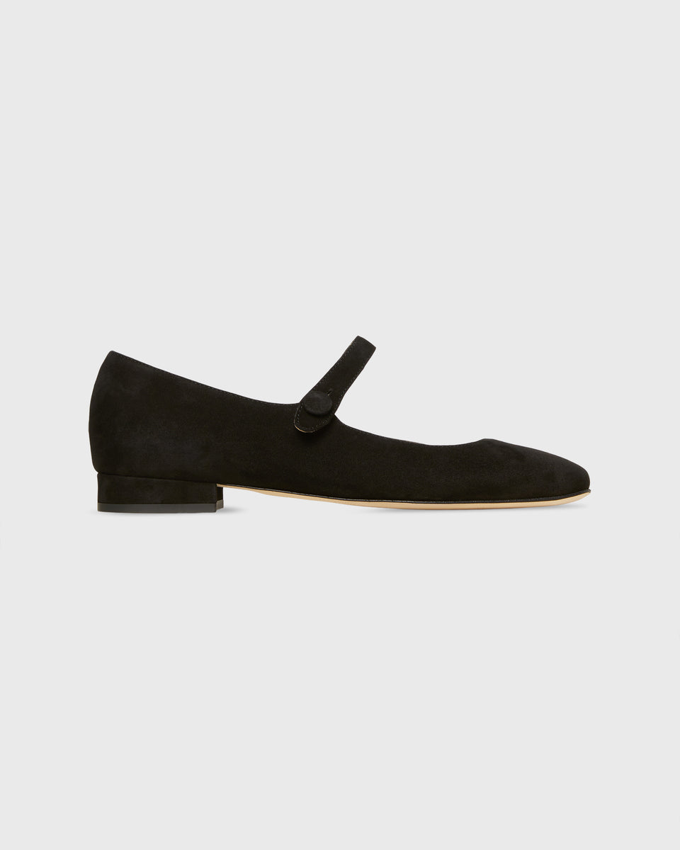 Square Toe Mary Jane in Black Suede