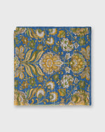 Load image into Gallery viewer, Hand-Rolled Linen/Cotton Print Pocket Square in Blue/Green/Yellow Floral