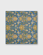 Load image into Gallery viewer, Hand-Rolled Linen/Cotton Print Pocket Square in Blue/Green/Yellow Floral