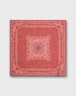 Load image into Gallery viewer, Linen/Cotton Print Pocket Square in Salmon/Navy Flower Paisley