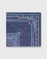 Load image into Gallery viewer, Linen/Cotton Print Pocket Square in Navy/Red Paisley