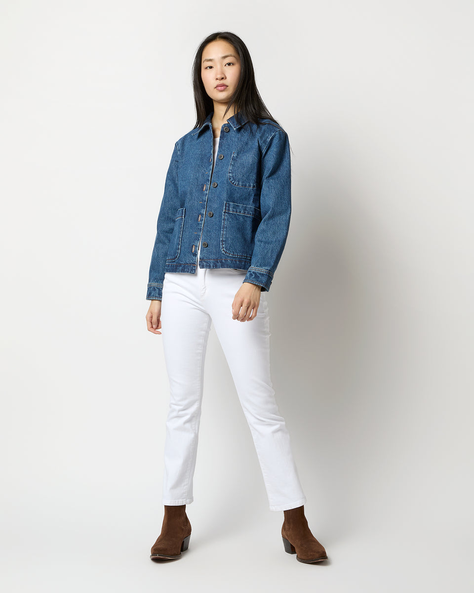 Nikkie Logo Jacket in Washed Indigo Denim | Shop Ann Mashburn