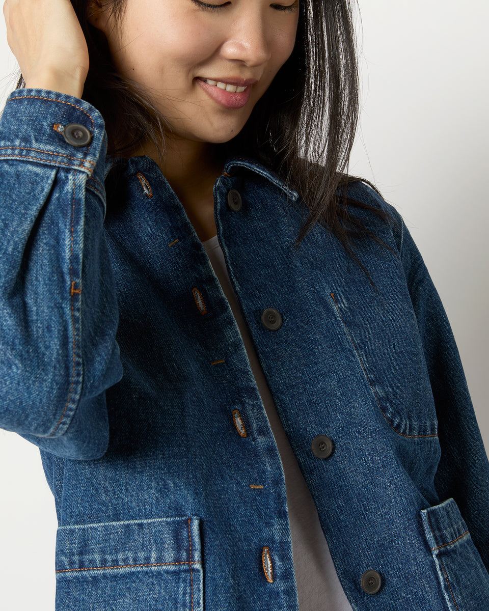 Nikkie Logo Jacket in Washed Indigo Denim | Shop Ann Mashburn