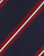 Load image into Gallery viewer, Silk/Cotton Woven Tie in Navy/Red/Bone Stripe