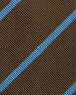 Load image into Gallery viewer, Silk Woven Tie in Brown/Sky Bar Stripe