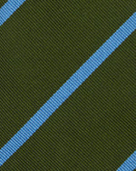 Load image into Gallery viewer, Silk Woven Tie in Moss/Sky Bar Stripe