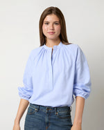 Load image into Gallery viewer, Sienna Top in Sky/White Mini Check Poplin