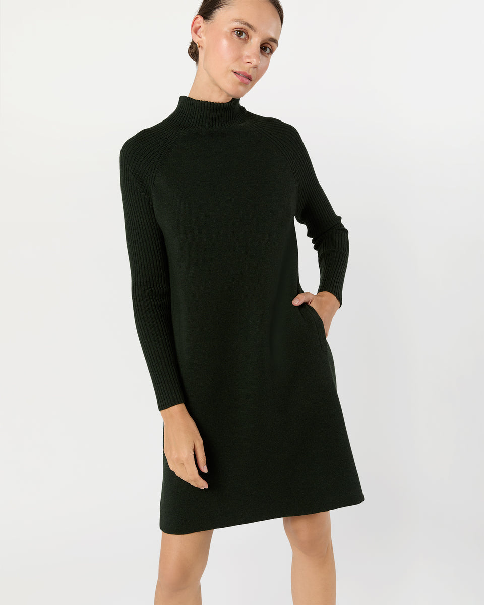 Hadley Milano-Stitch Dress in Bottle Green Extra Fine Merino Wool