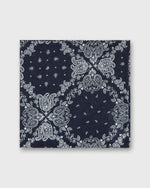 Load image into Gallery viewer, Cotton Print Pocket Square in Navy/White Paisley