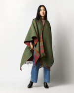 Load image into Gallery viewer, Reversible Lambswool Cape in Red Tweed/Green Windowpane