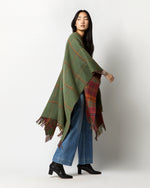 Load image into Gallery viewer, Reversible Lambswool Cape in Red Tweed/Green Windowpane