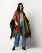 Load image into Gallery viewer, Reversible Lambswool Cape in Red Tweed/Green Windowpane