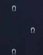 Load image into Gallery viewer, Silk Woven Tie in Navy/Bone Horseshoe