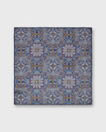 Load image into Gallery viewer, Hand-Rolled Wool/Silk Pocket Square in Navy/Dusty Rose/Yellow Mosaic