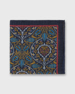 Load image into Gallery viewer, Hand-Rolled Wool/Silk Pocket Square in Midnight/Blue/Red Tapestry