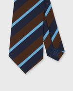 Load image into Gallery viewer, Irish Poplin Tie in Brown/Navy/Sky Stripe